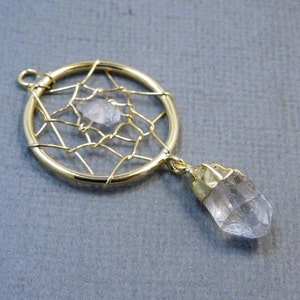 Petite Dream Catcher Pendant with Crystal Quartz Nugget and Dangling Point Gold Plated S25B7-09 image 3