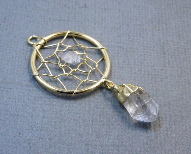 Petite Dream Catcher Pendant with Crystal Quartz Nugget and Dangling Point Gold Plated S25B7-09 image 3