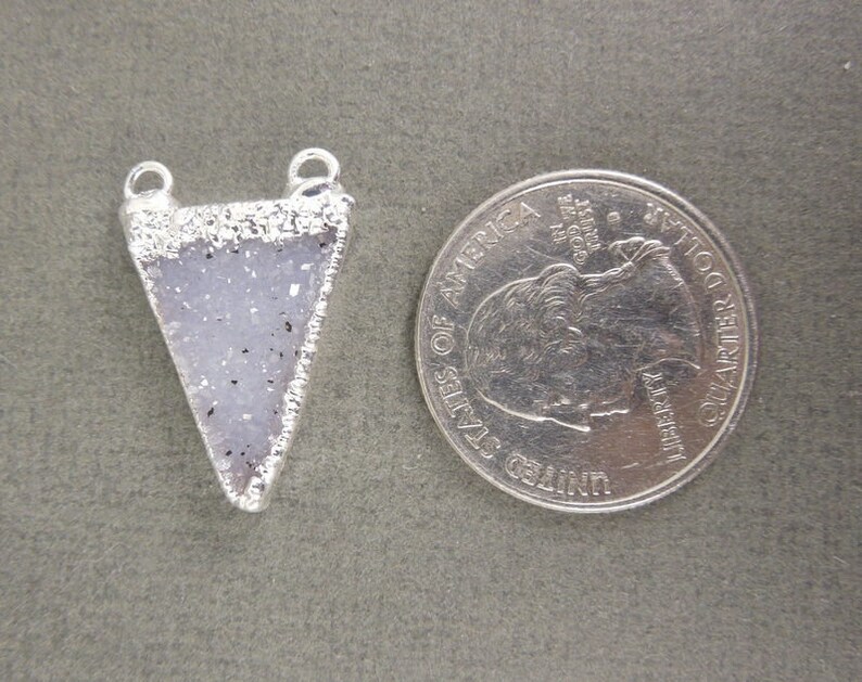 Druzy Druzzy Drusy Triangle Pendant Charm Silver Electroplated Edge and Double Bail S1B7-06 image 4