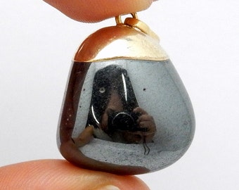 Electroplated 24k Gold Tumbled Hematite Pendant   (S82B4-08)