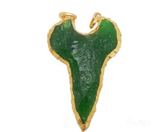 Green Glass Shark Tooth Double Bail Pendant with Electroplated 24k GOld Edge (S99B2-01)