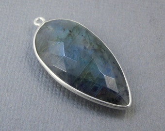 Pendentif en forme de larme labradorite - 30 mm x 15 mm, lunette en argent sterling - Pendentif breloque bélière simple (S21B8-11)