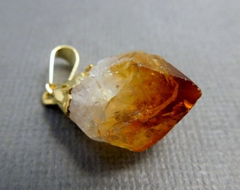 Petite Citrine Point Pendant -- Raw Citrine electroplated gold (S35B8-03)