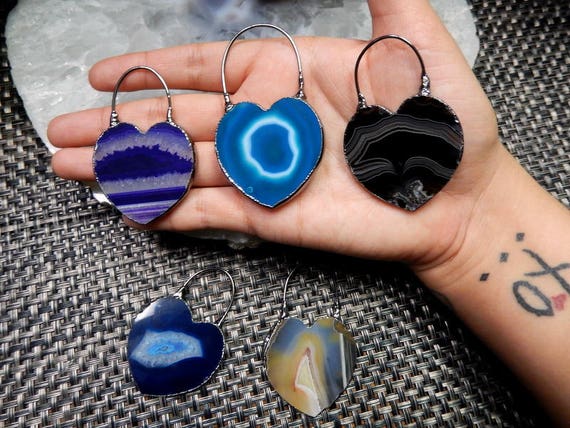 Large Lovely Blue Shapes Lot S-290 YOU CHooSE Agate Slice Pendant with Silver Electroplated Edge and Bail