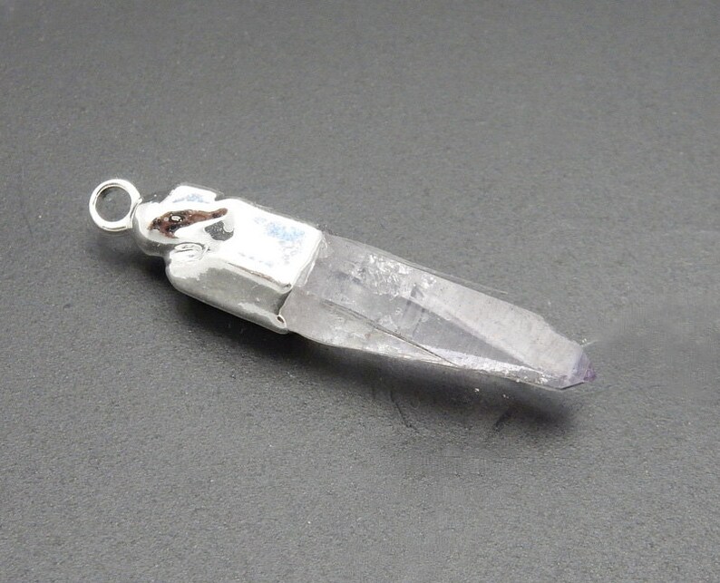 S69B5-13 Veracruz Amethyst Tiny Mexican Amethyst Quartz Point Pendant with Electroplated Silver Cap and Bail