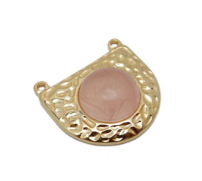S110B3-02 HGG Gold Plated Shield with Rose Quartz Accent Hammered Shield Double Bail Pendant with Gemstone Accent
