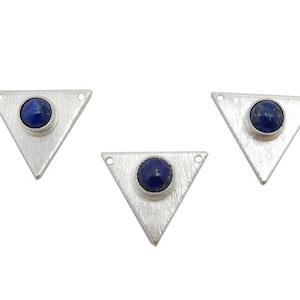 Lapis Lazuli Gemstone Triangle -- Oxidized Sterling Silver Triangle Connector Gemstone Bezel Accent (GGD-05)