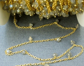Labradorite Dangle Chain on Gold Plated Link Chain -- 1 FOOT (CHN-63)