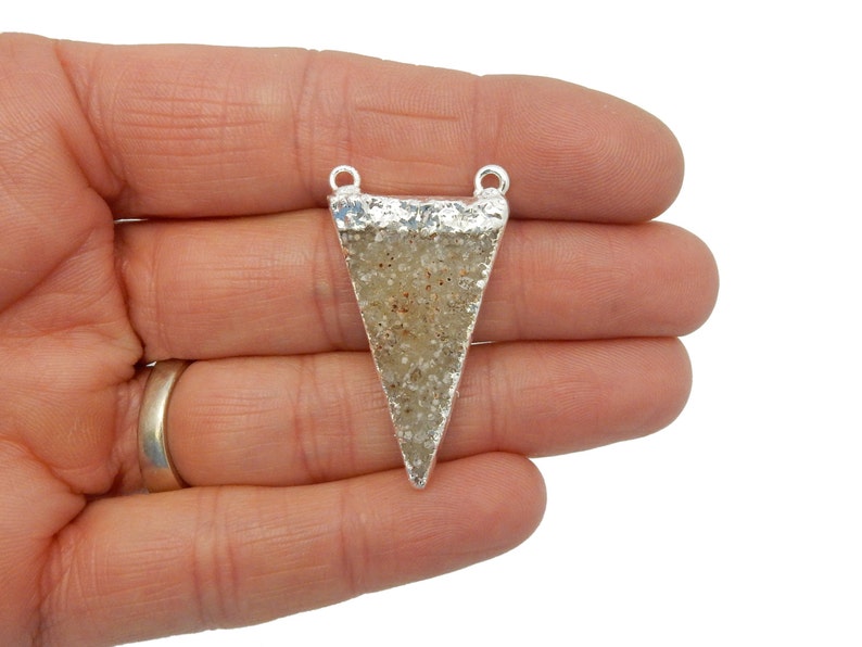 S37B8-08 Druzy Triangle Pendant Charm with Silver Electroplated Edge and Double Bail