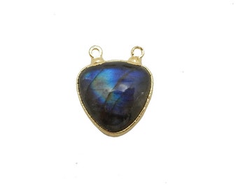 Labradorite Petite Drop Double Bail Pendant with Electroplated 24k Gold Edge (S93B11-02)