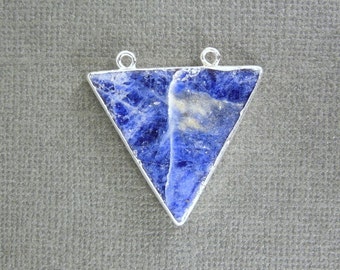 Sodalite Triangle Double Bail Pendant Charm electroplated in Silver- Exclusive Design (S2B25-09)