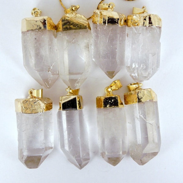 Crystal Quartz Point Pendant with Gold Electroplate WHOLESALE PRICING