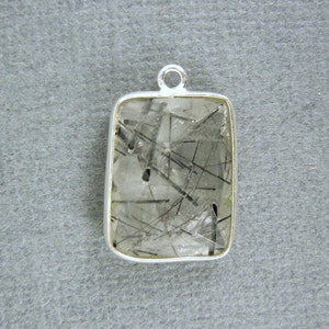 Rutilated Crystal Quartz Station Rectangle Pendant 12mm x 16mm Sterling Silver Bezel Link Charm Pendant WL-15 image 2