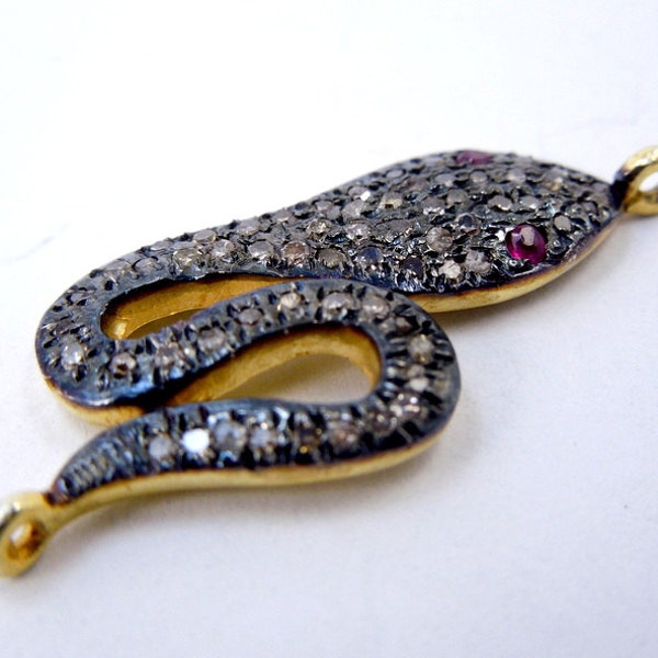 Pave Diamond Gold over Sterling Silver Snake Double Bail Connector Charm Pendant (EX3-05)