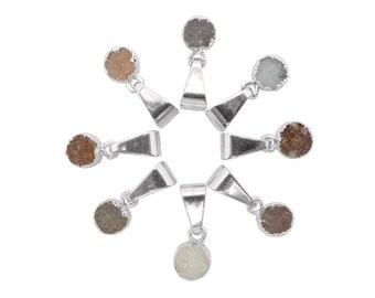 Mini Round Natural Druzy 6mm Pendant with Electroplated Silver edged (S88b8-07)