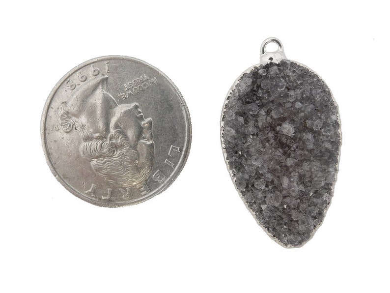 S87B9-02 Teardrop Druzy Pendant with Electroplated Silver Edge