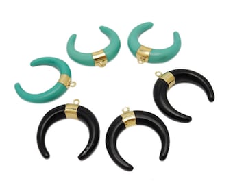 Turquoise or Black Colored Crescent Pendant with Electroplated 24k Gold Band (S86B22)