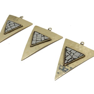 Hammered Brass Triangle Pendant with White Howlite Mosaic S52B16b-03 image 3