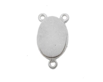 White Druzy Oval Triple Bail Pendant - 10mm x 14mm - Silver Plated Bezel Connector (DC-028)