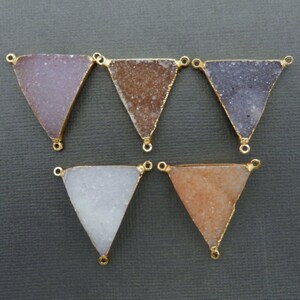 Beautiful Druzy Triangle Shape Triple Bail Pendant with 24k Gold Electroplated Edge and Bails (S74B11-08)