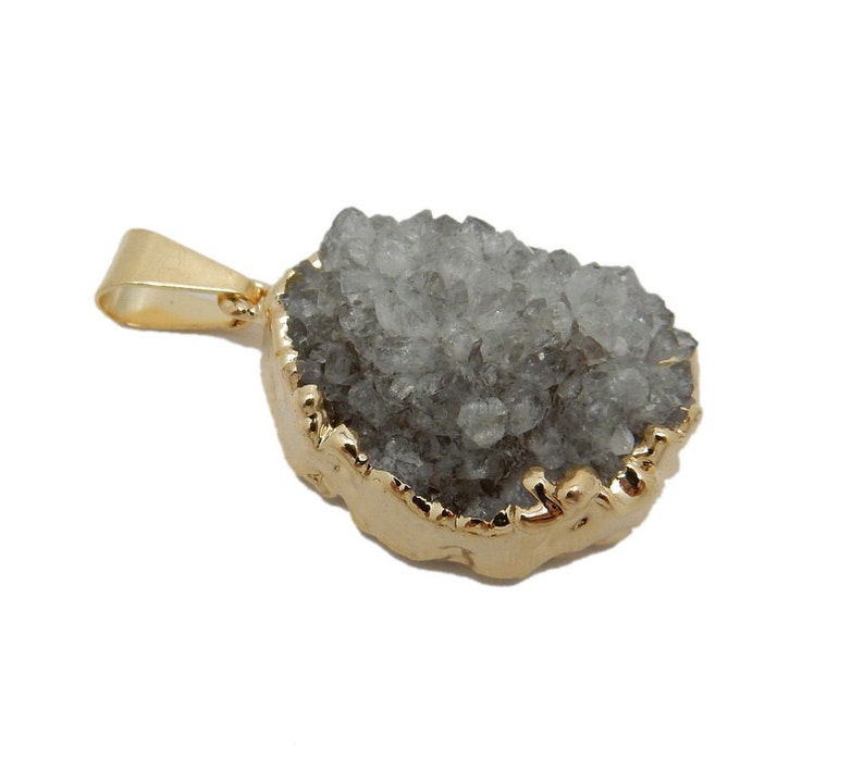 S68B9-03 Natural Druzy Natural Freeform Druzy Pendant with Electroplated 24k Gold Edge DDZ