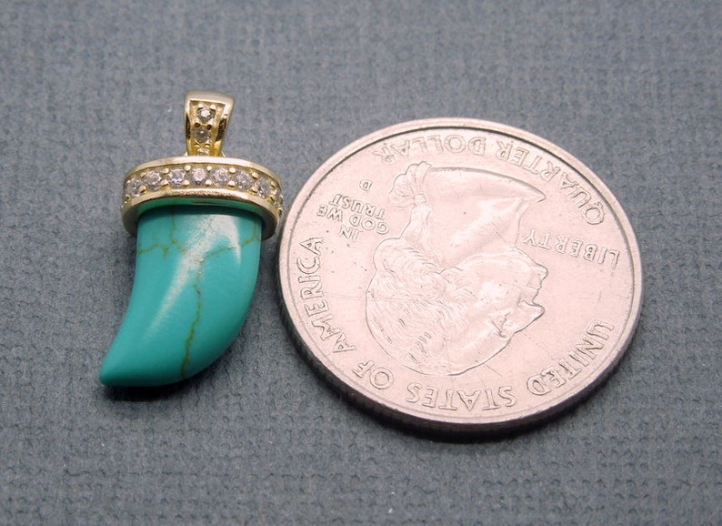 Turquoise Horn Petite Pendant Charm with Electroplated 24K Gold and Pave CZ Rhinestone Cap RPH La-33