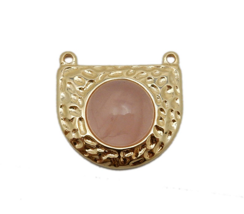 S110B3-02 HGG Gold Plated Shield with Rose Quartz Accent Hammered Shield Double Bail Pendant with Gemstone Accent
