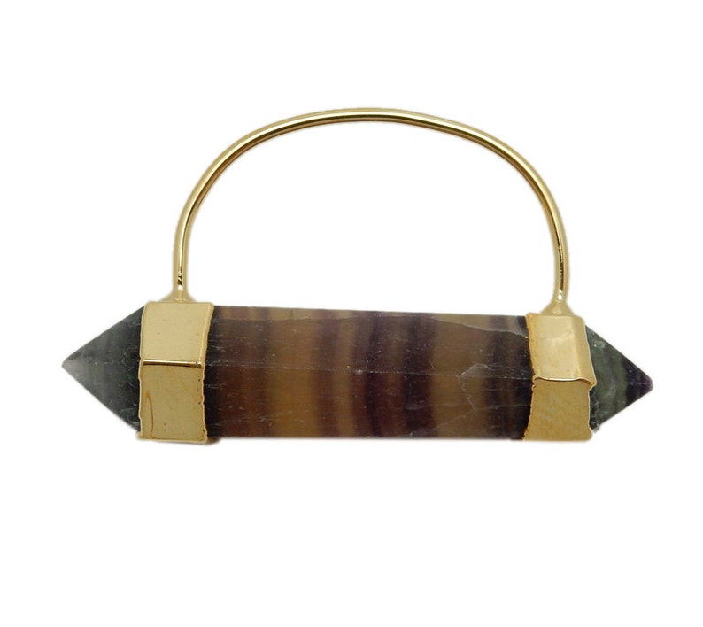 S51B14-05 Fancy Rainbow Fluorite Double Terminated Point Pendant with Electroplated 24k Gold Cap and Bail