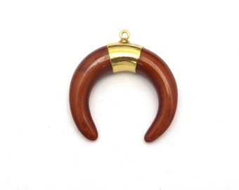 Crescent Double Pendant with 24k Gold Electroplated Cap and Bail-OOAK- (G-6020)