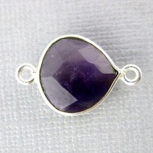 Gemstone Connector- Amethyst Station Drop Connector - 10mm Sterling Silver Bezel Link - Double Bail Charm Pendant (WM-18)
