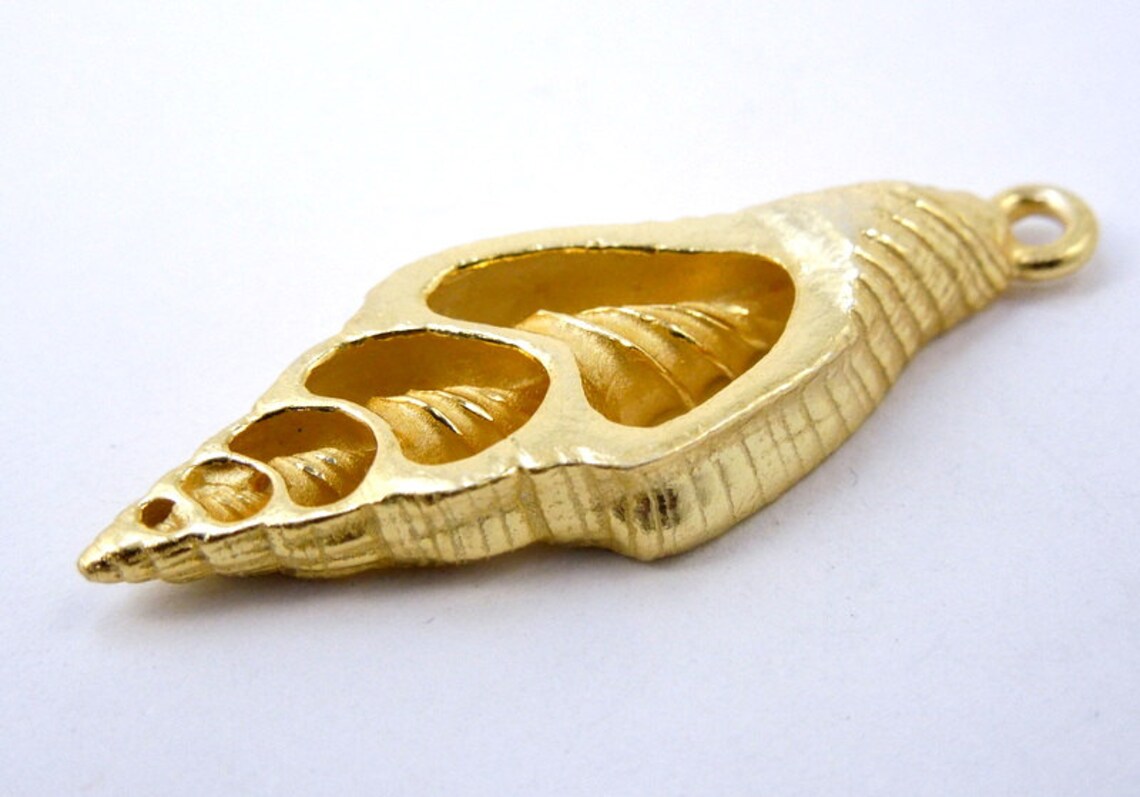 Large Gold Shell Shell Pendant Charm- Gold Over Solid Sterling Silver Cast Seashell ...