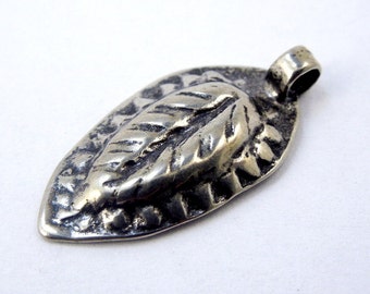 Leaf Charm Brass Charm Pendant-- White Brass Leaf Artisan Charm Pendant (SBC-73)