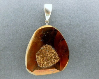 Titanium Dark Orange Druzy Pendant with 24k Gold Plated Bail (G-821)