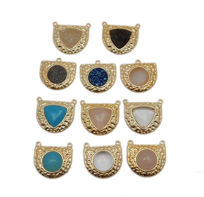 S110B3-02 HGG Gold Plated Shield with Rose Quartz Accent Hammered Shield Double Bail Pendant with Gemstone Accent
