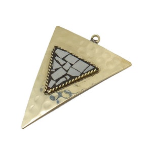 Hammered Brass Triangle Pendant with White Howlite Mosaic S52B16b-03 image 4