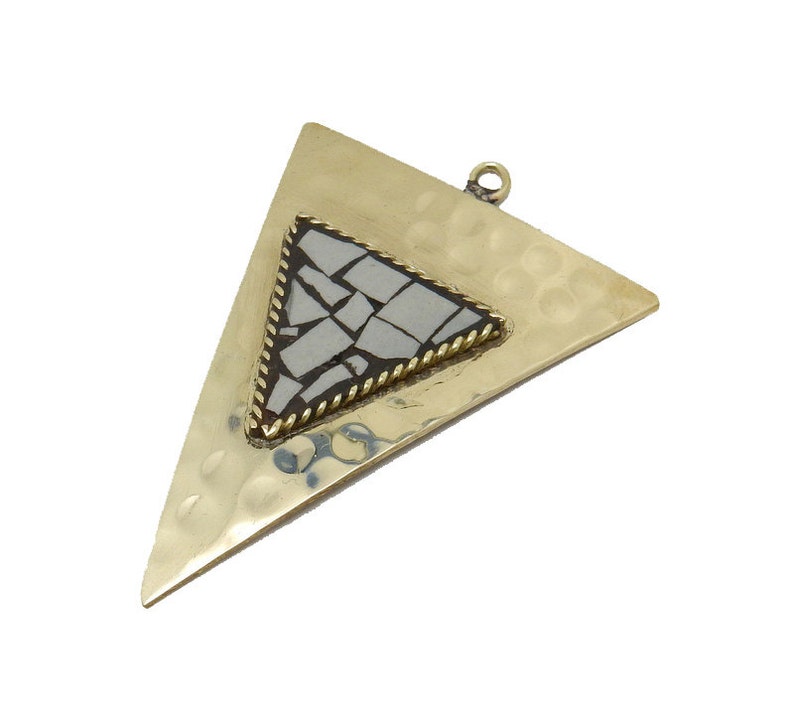 Hammered Brass Triangle Pendant with White Howlite Mosaic S52B16b-03 image 4