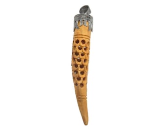 Pave Diamond Wood Horn Pendant with Intricate Design set in an Oxidized Sterling Silver Cap and Bail with Pave Diamonds (EX34-04)