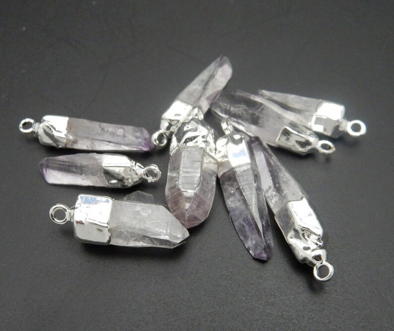 S69B5-13 Veracruz Amethyst Tiny Mexican Amethyst Quartz Point Pendant with Electroplated Silver Cap and Bail