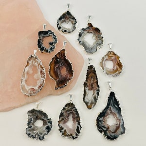 Agate Occo Geode Druzy Slice Pendant Crystal Geode with Electroplated Gold or Silver Edge S40B5 image 5