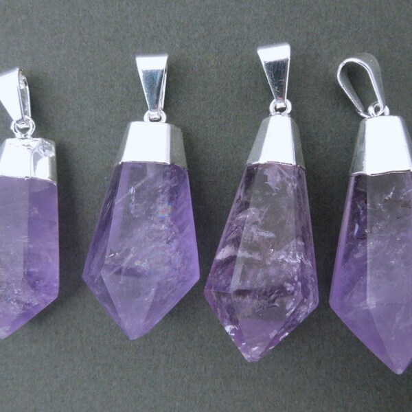 Fancy Amethyst Points with Electroplated Silver Cap and Bail  FP-- (S19B7-04)