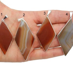 Agate Slice Diamond Shaped Pendant with Electroplated Silver Edge and Bail - YOU CHooSE (Lot S-30)