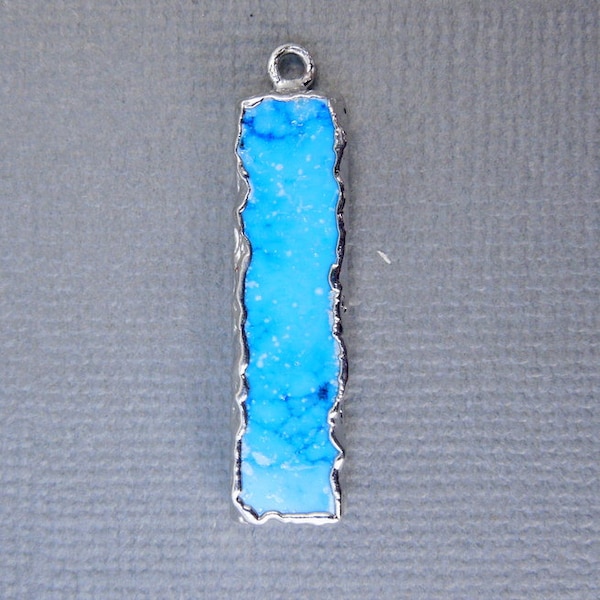 Turquoise Howlite Bar Charm Pendant with Sterling Silver Electroplated Edges (S28B8-10)