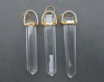Crystal Quartz Point Pendant with Gold Plated Edge and Bail (S35B1b-09)