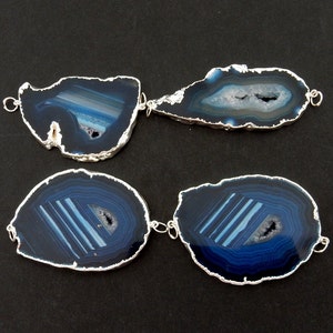 Freeform Blue Druzy Agate Slice Pendant with Electroplated Silver Edge And Double Side Bails DSA   (S83B13-01)