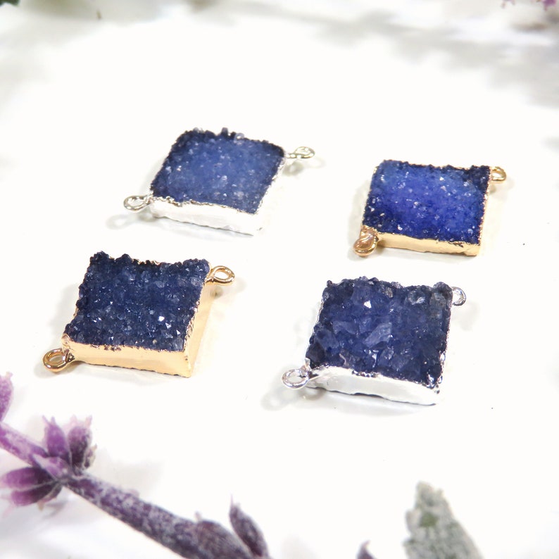 S118B8 Druzy Pendant Diamond Shaped Double Bail Pendant Gold or Silver Electroformed