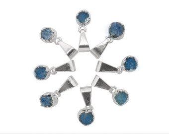 Mini Round Blue Druzy 6mm Pendant with Electroplated Silver edged (S88b8-10)