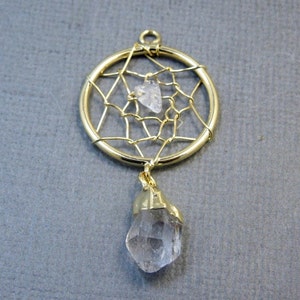 Petite Dream Catcher Pendant with Crystal Quartz Nugget and Dangling Point Gold Plated S25B7-09 image 2