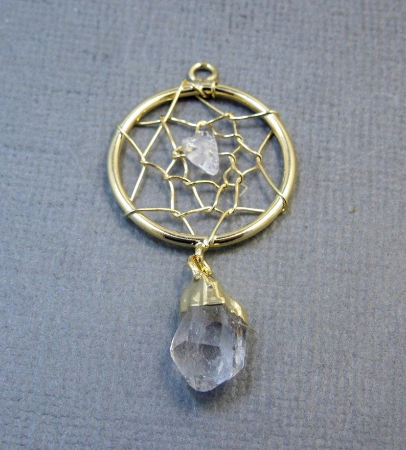 Petite Dream Catcher Pendant with Crystal Quartz Nugget and Dangling Point Gold Plated S25B7-09 image 2