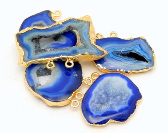 Sky Blue Druzy Freeform Agate Pendant with Electroplated 24k Gold Edge and Double Bail -- yoU CHoOsE (AGT-66)