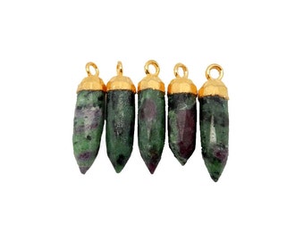 Ruby Zoisite Petite Spike Pendant Charm with 24k gold electroplated cap (S52B13b-09)